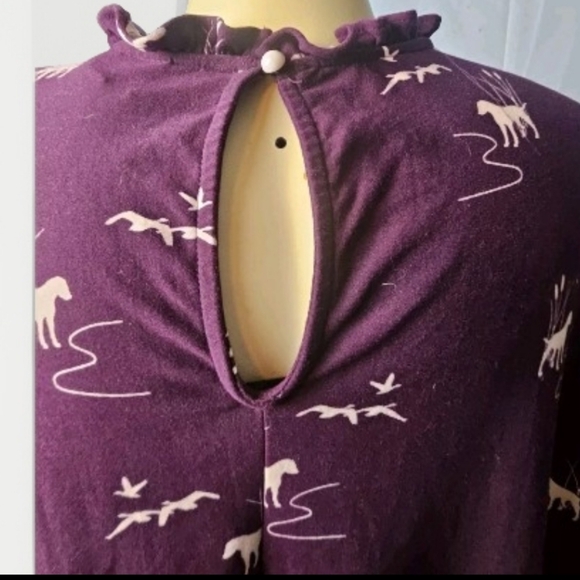 Lularoe Clara Eggplant Purple Womens Top with Dogs, Ducks, & Cattails NWT Size L - Picture 4 of 7